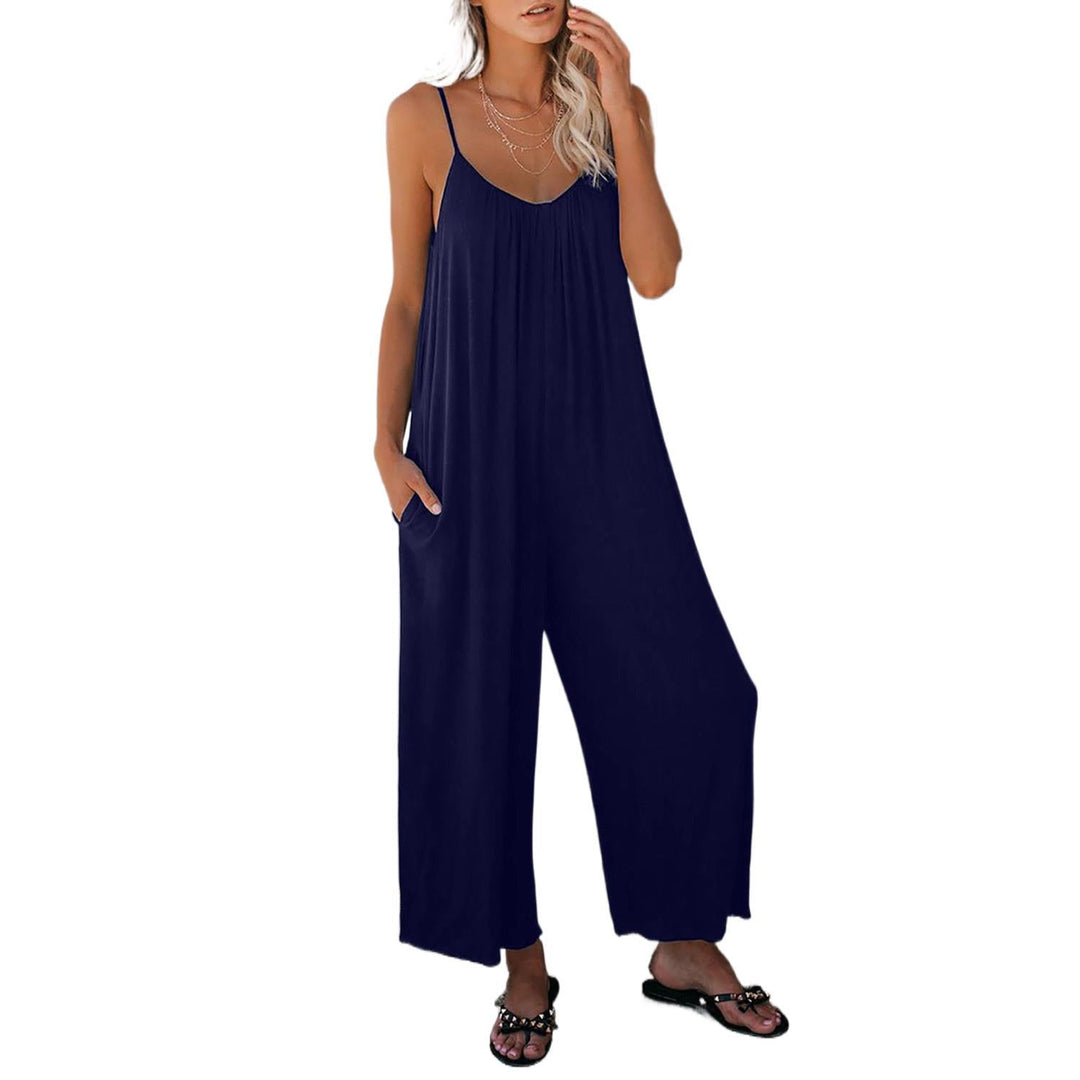 Damen Lässiger Sommer-Jumpsuit mit tiefem Ausschnitt und praktischen Taschen Drune
