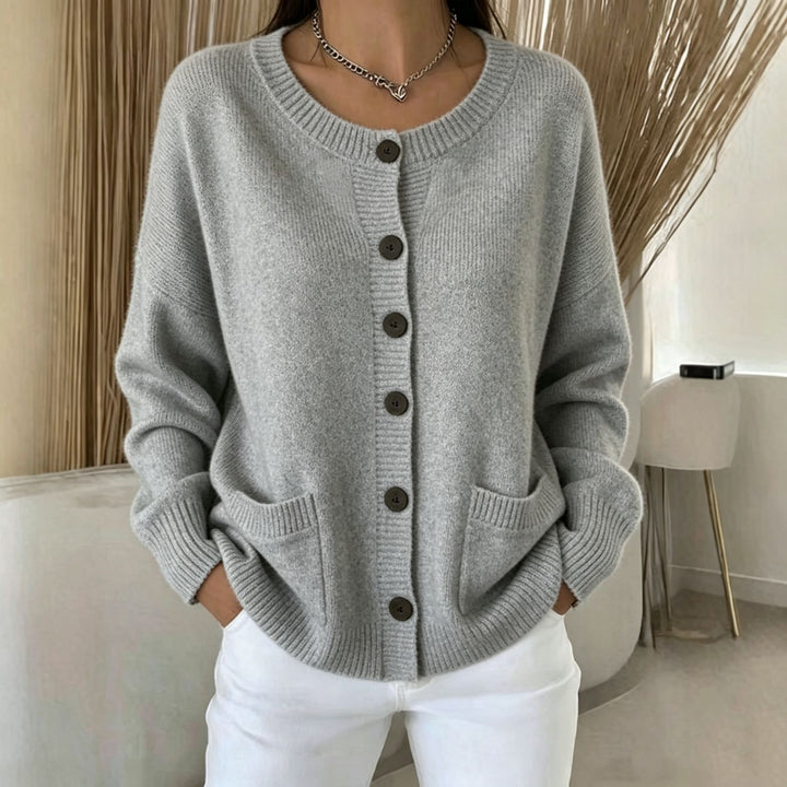 Damen Knopf-Cardigan mit Rundhals, aufgesetzten Taschen und Raglanärmeln Drune