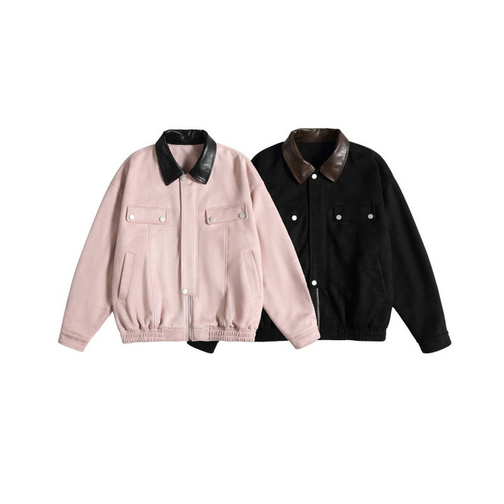 Damen Kurz geschnittene Boxy-Blousonjacke mit kontrastierendem Kunstlederkragen Drune