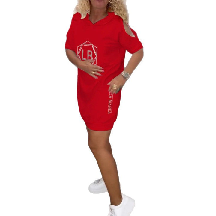 Damen nan sportliches Kapuzen-Tunika-Kleid mit Schulterauschnitten und Logoprint Drune