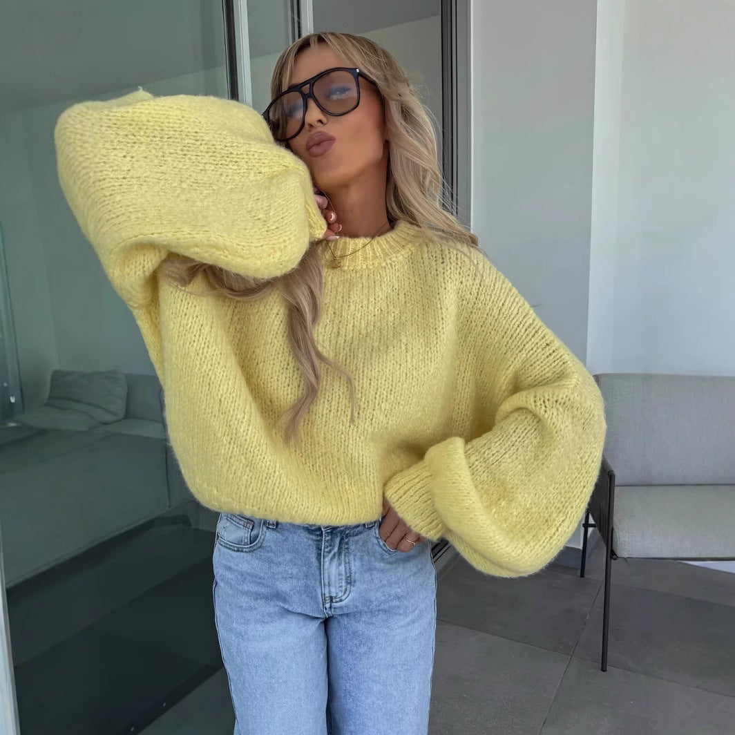 Damen Oversized-Strickpullover mit voluminösen Ärmeln und modernem Design Drune
