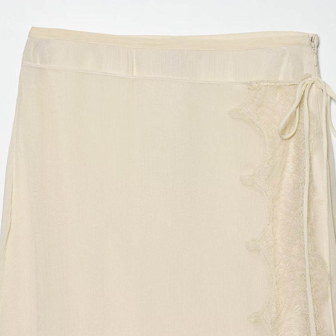 Damen Midi-Rock mit zarter Spitze und asymmetrischem Saum Drune