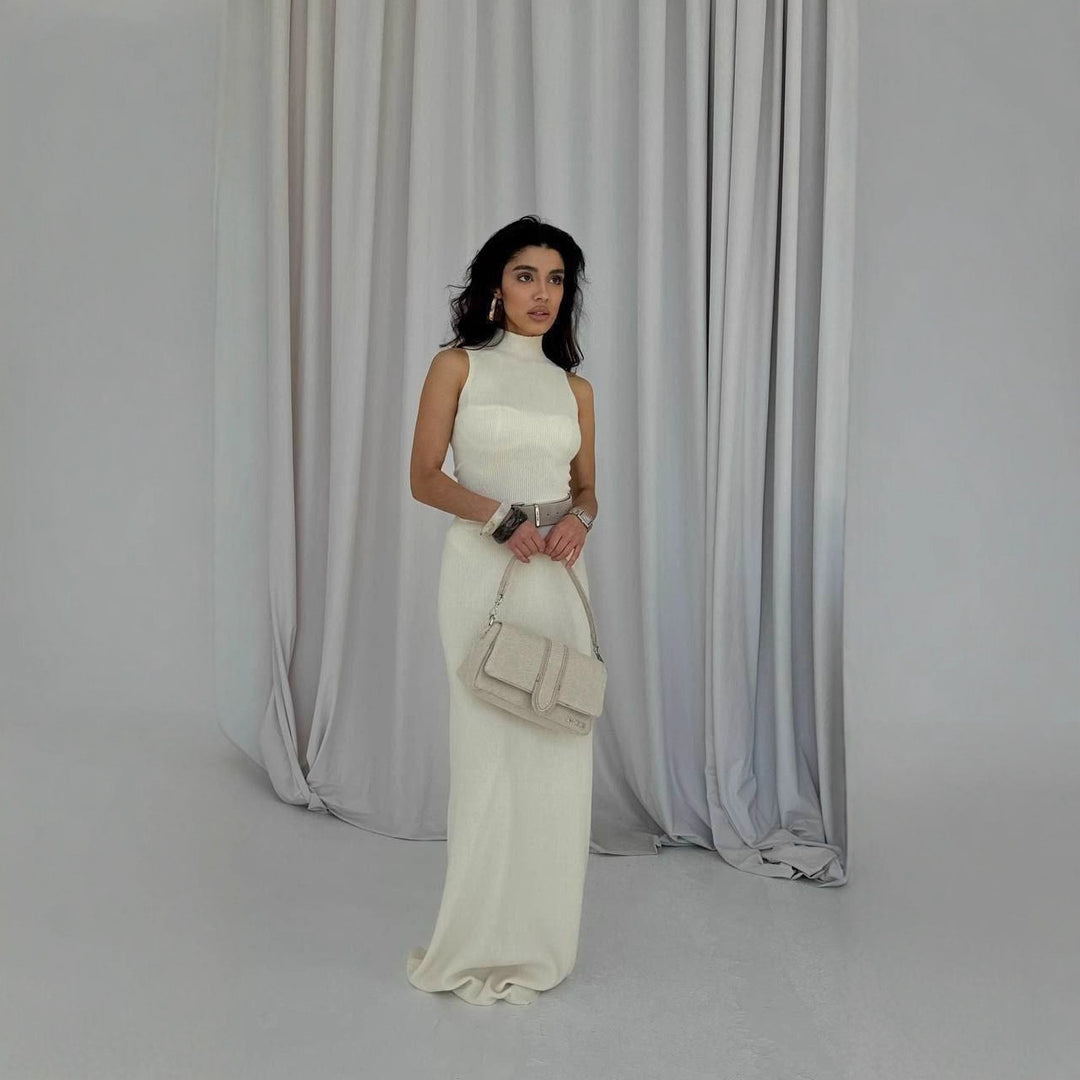 Damen Maxikleid mit elegantem Rundhalsausschnitt und taillierten Details Drune