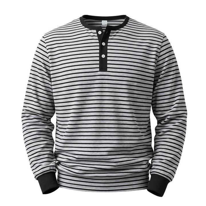 Herren Langarm-Henleyshirt aus Baumwoll-Mix mit feinen Streifen und Knopfleiste Drune