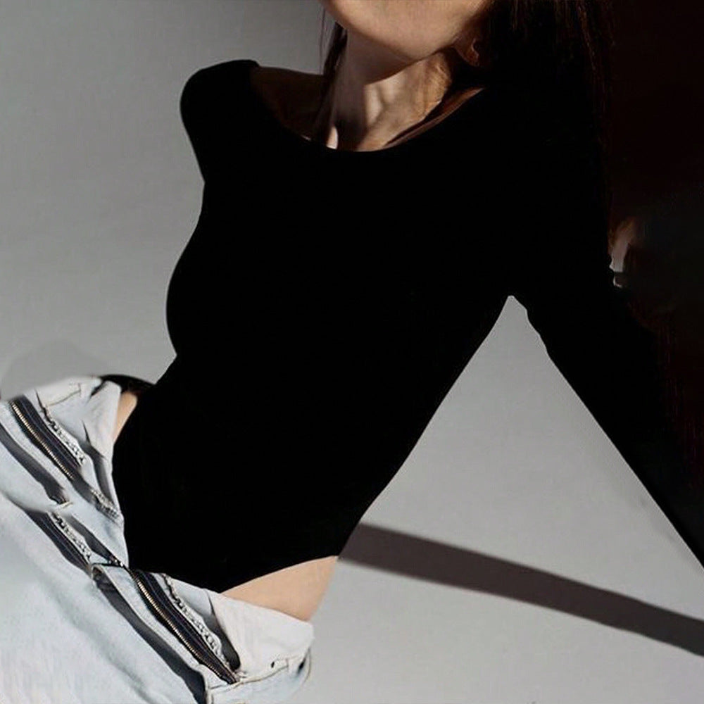 Damen figurbetonter Langarm-Bodysuit mit hohem Rundhals, nahtloser Passform und stretchigem Jersey Drune