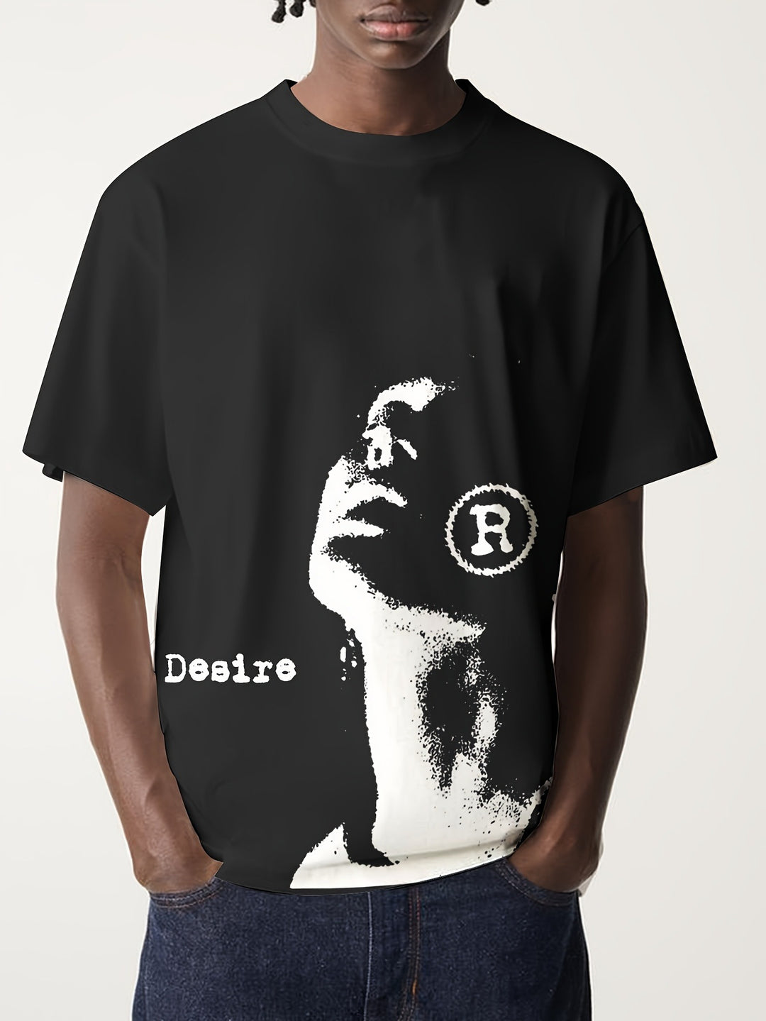 Herren Oversized T-Shirt mit großflächigem Vintage-Blumenprint und Rücken-Slogan Drune