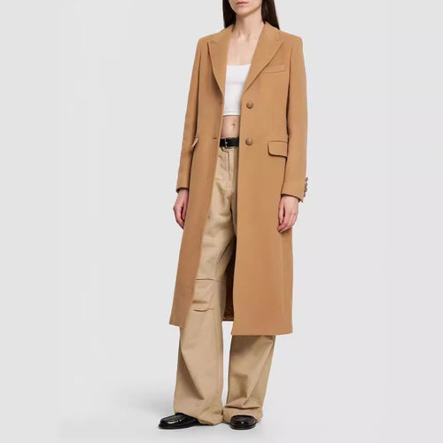 Damen Midilanger Einreihiger Tailoring‑Mantel mit schmalem Revers und Pattentaschen Drune