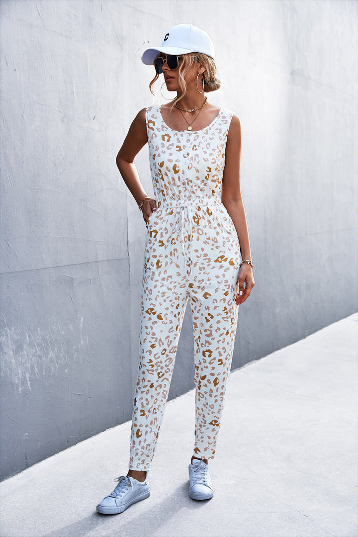 Damen lässiger Jumpsuit mit elegantem Leo-Design und praktischen Taschen Drune