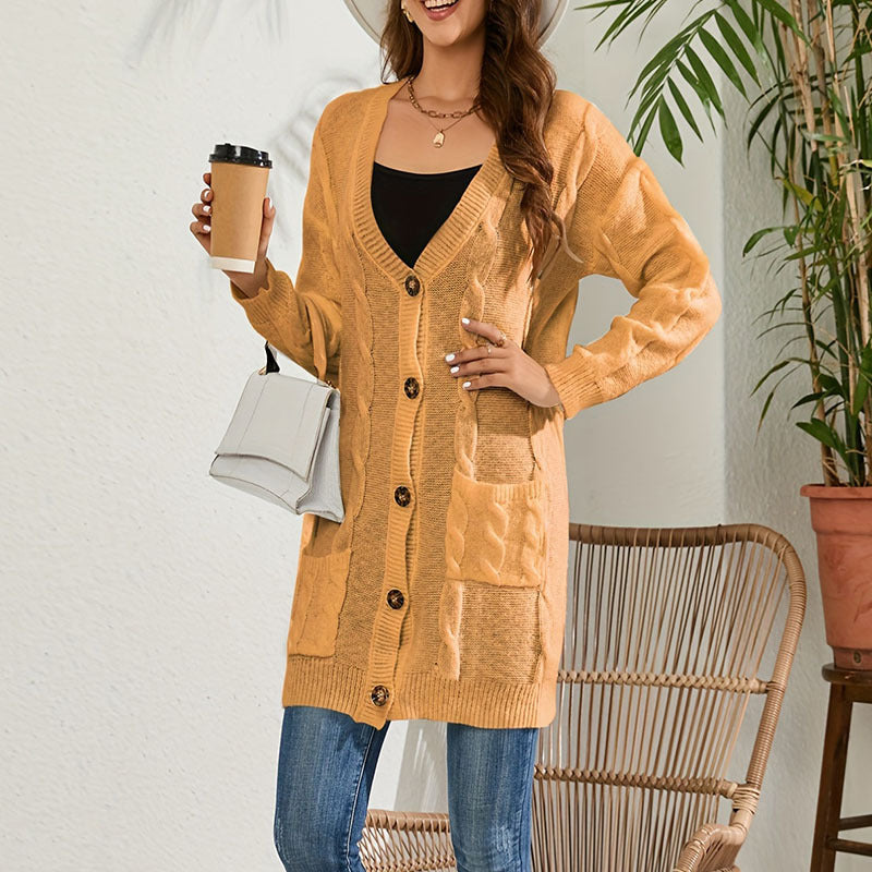 Damen Grobstrick Cardigan mit Taschen und Knopfverschluss Drune