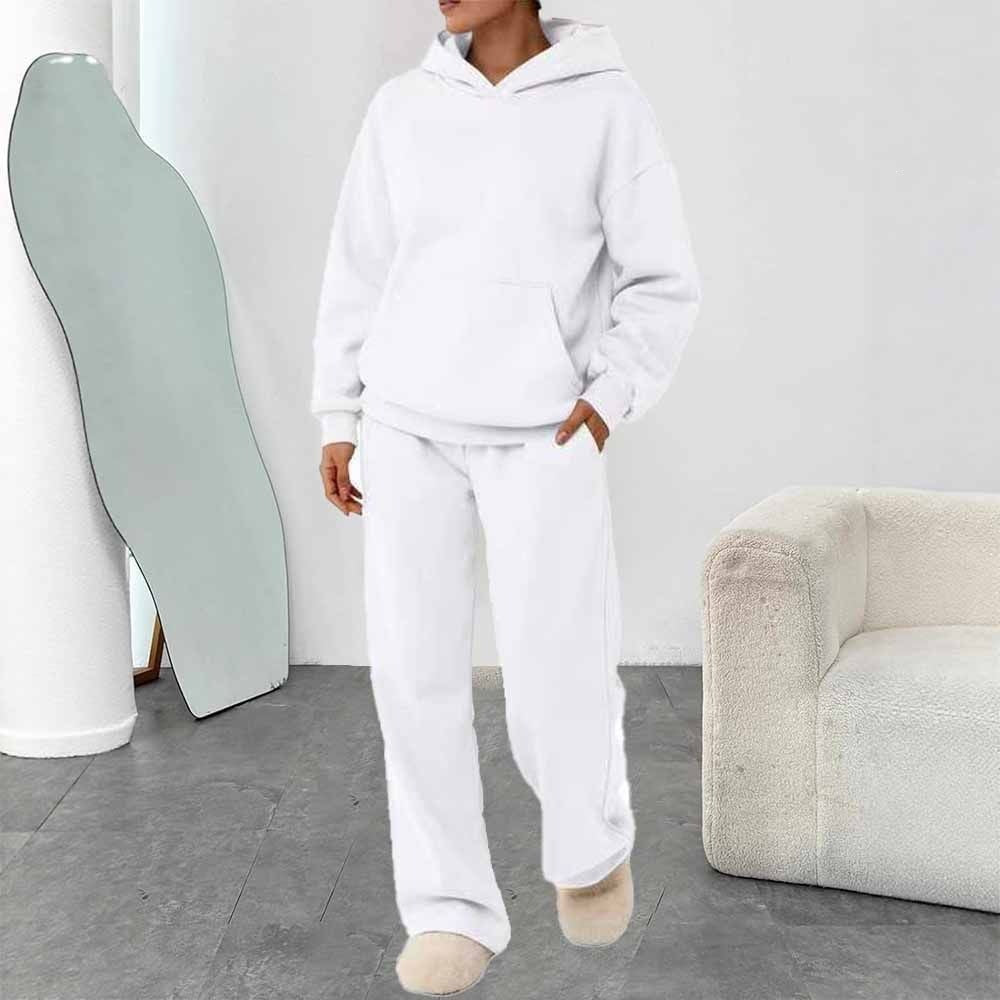 Damen nan zweiteiliges Freizeit-Lounge-Set mit Kapuzenpullover, Kängurutasche und gerader Loungehose aus weichem Baumwollmix Drune