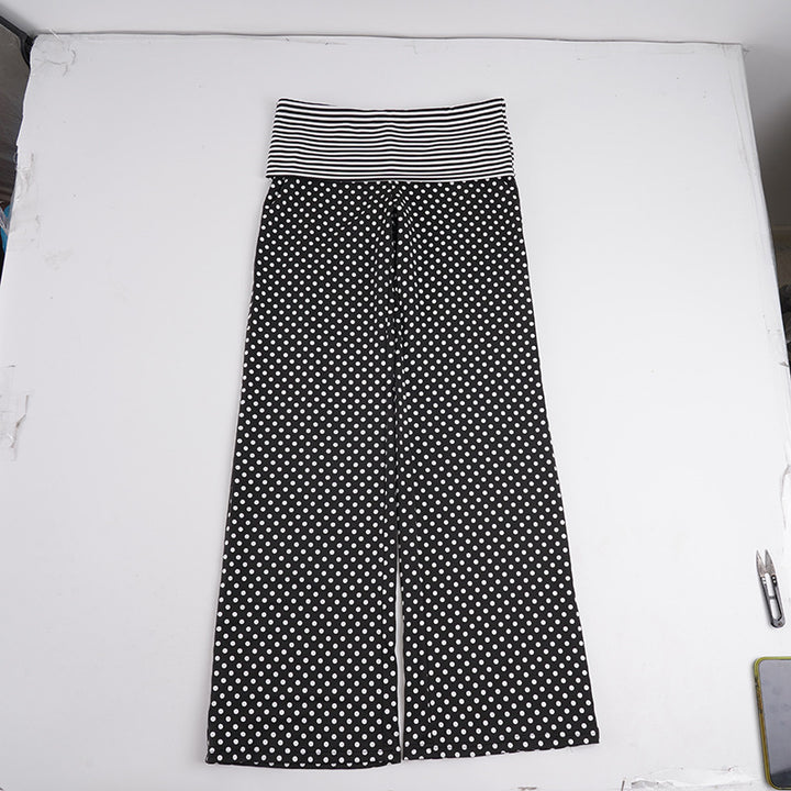 Damen nan weite Marlene-Hose mit hohem Umschlag-Bauchbund und gepunktetem Stretchjersey Drune
