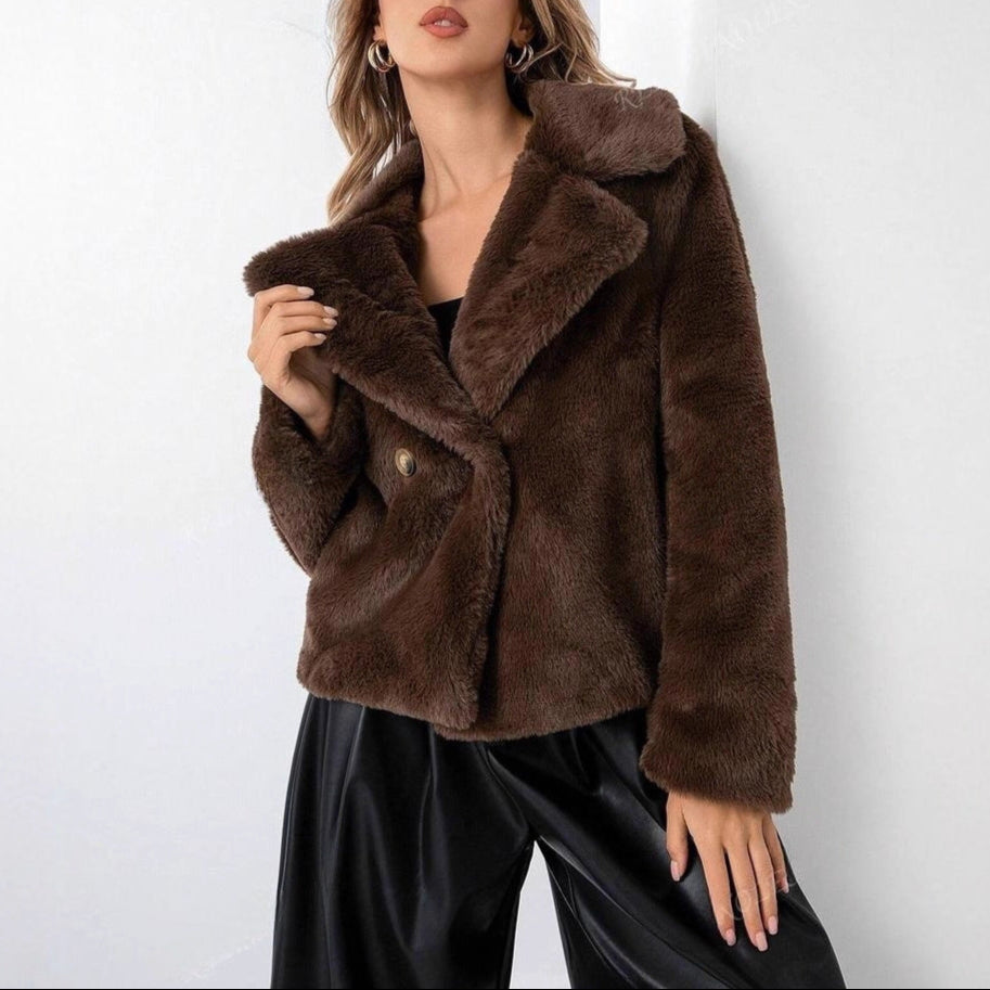 Drune | Damen Trendy Teddyjacke Weiche Mode Niedrig