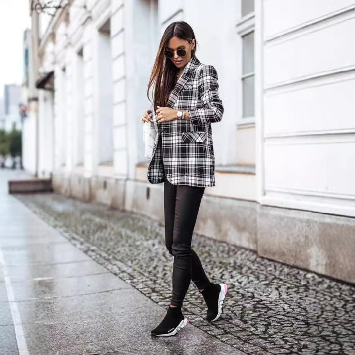 Damen Karoblazer mit tailliertem Schnitt und modischen Details Drune