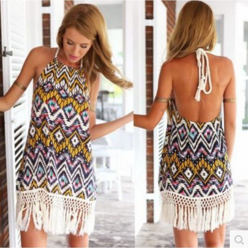 Damen sommerliches Strandkleid mit fransierten Details Drune