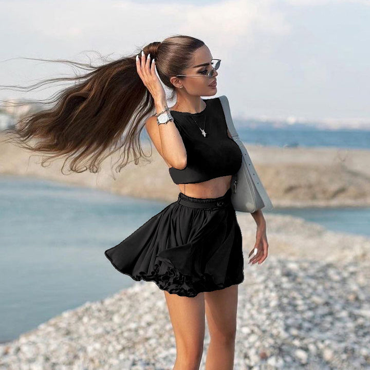 Damen Sportliches Crop-Top und Skaterrock Set Drune