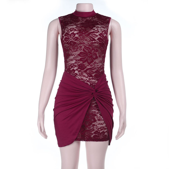 Damen Spitzenkleid mit eingearbeitetem Wickelrock und elegantem Rundhalsausschnitt Drune