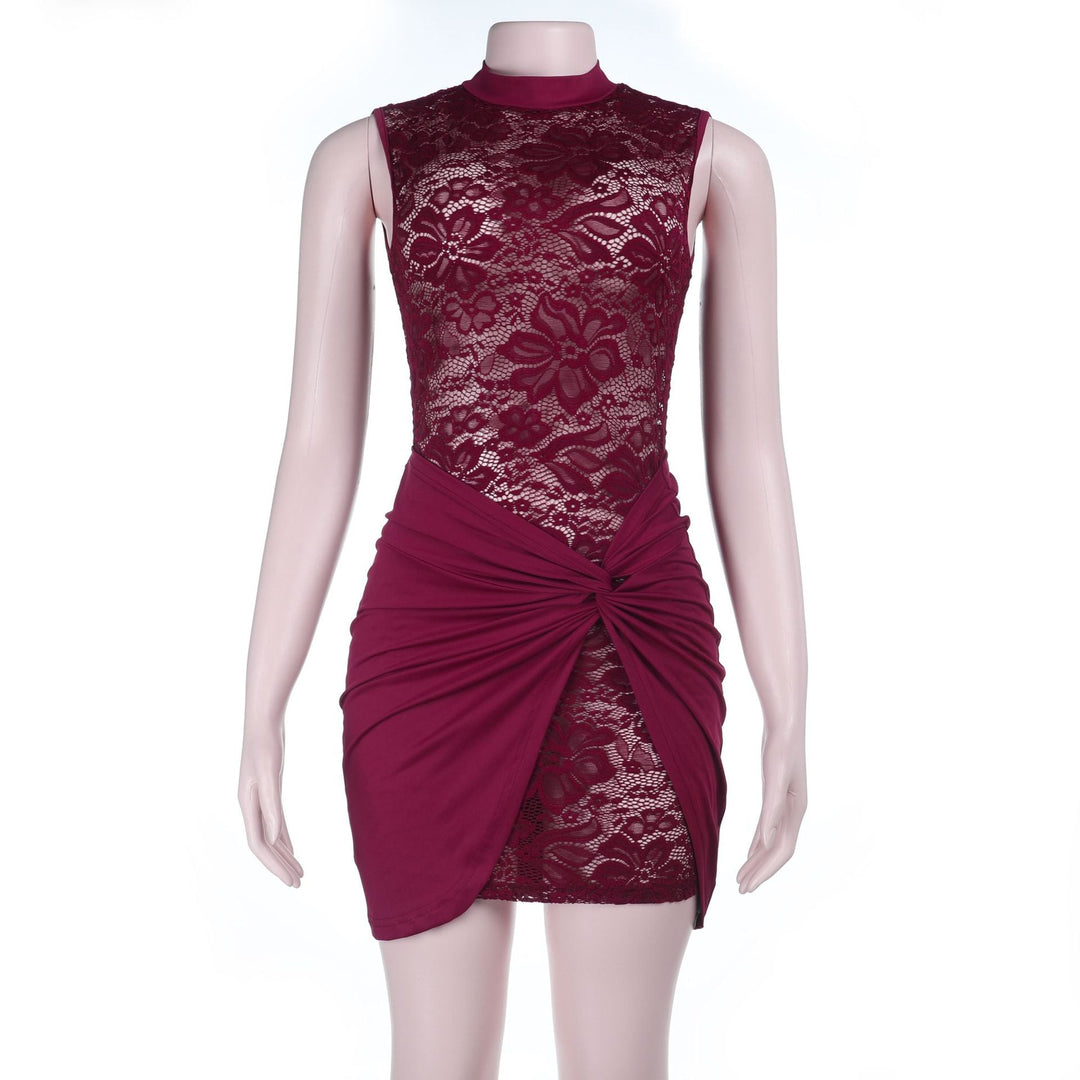 Damen Spitzen-Minikleid mit figurformendem Design und Raffungen Drune