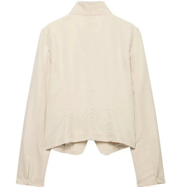Damen Kurze taillierte Freizeitjacke im Blousonstil mit asymmetrischer Knopfreihe und Stehkragen Drune