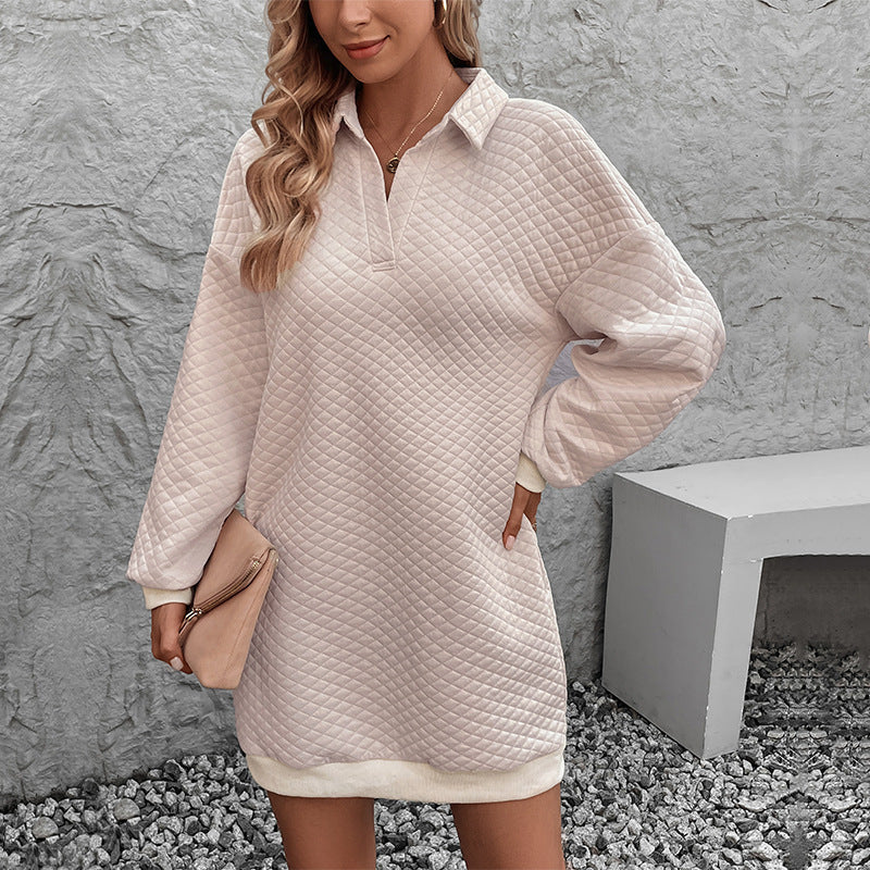 Damen Stepp‑Sweatshirtkleid mit Polokragen und geripptem Saum Drune