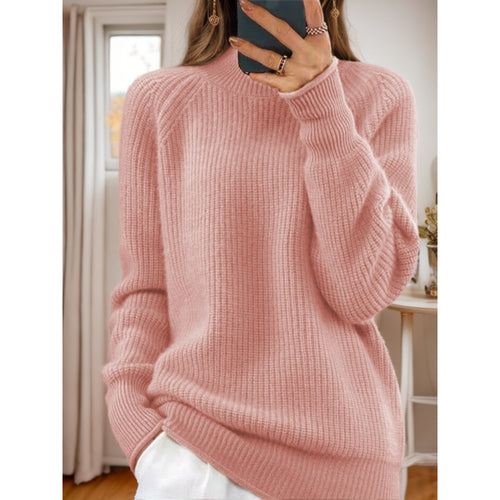 Damen nan kuscheliger Strickpullover mit Stehkragen und Rippstruktur Drune