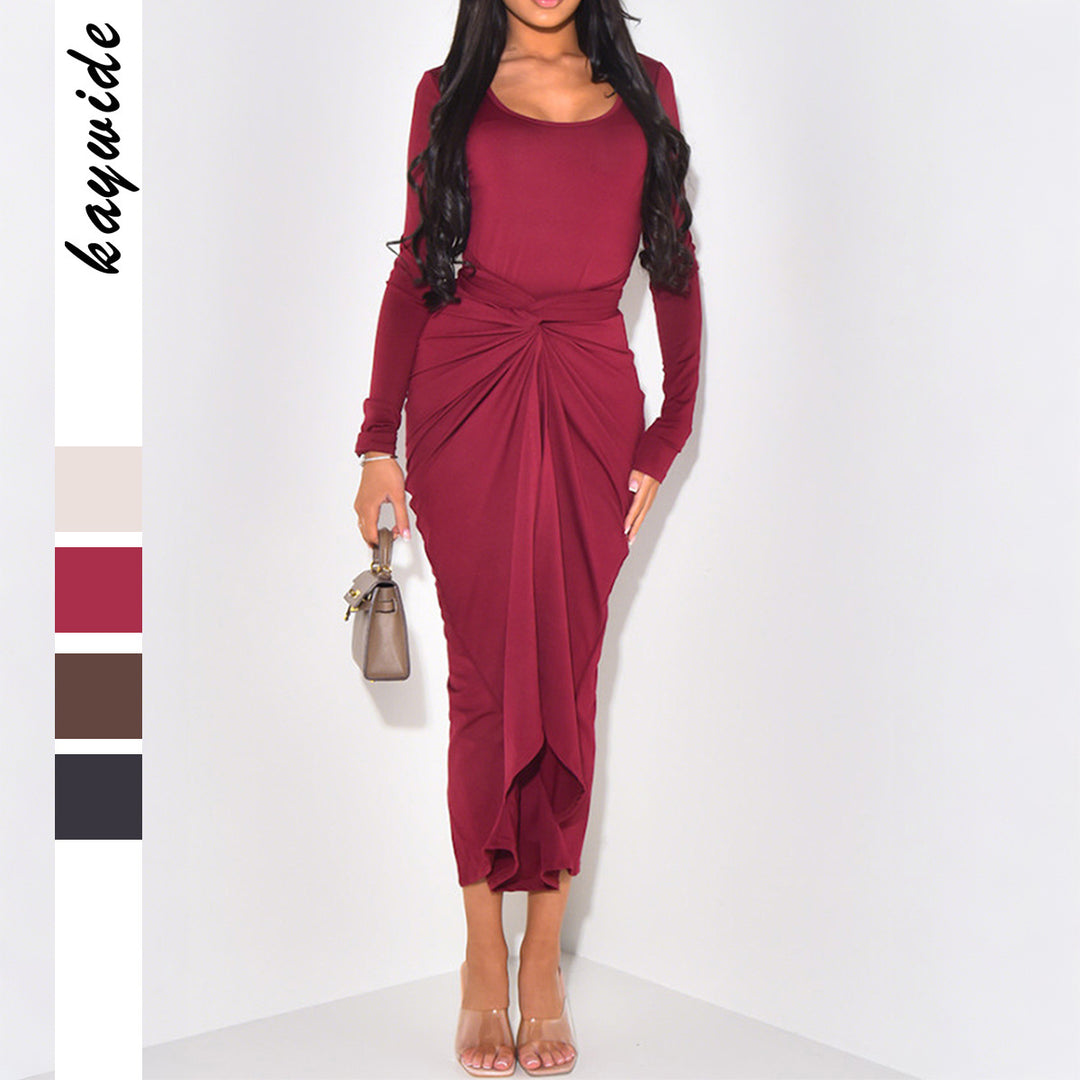 Damen nan gerafftes Maxikleid mit Knotenfront, figurbetonter Silhouette und seitlichem Schlitz Drune
