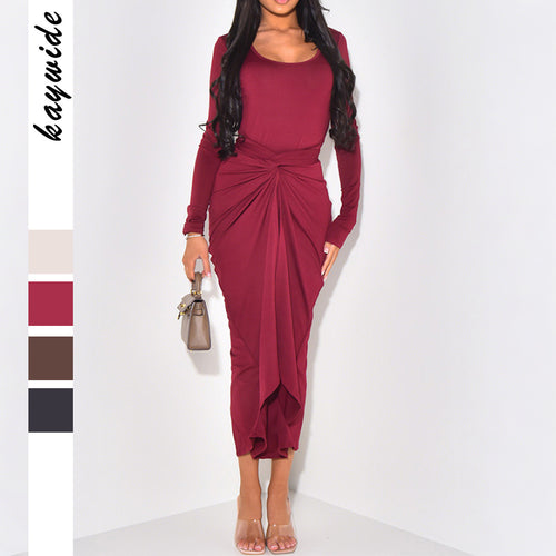 Damen nan gerafftes Maxikleid mit Knotenfront, figurbetonter Silhouette und seitlichem Schlitz Drune