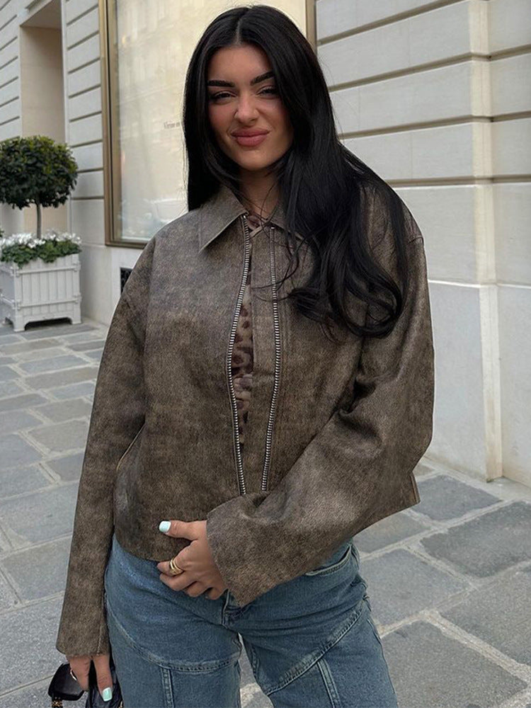 Damen Kunstlederjacke mit asymmetrischem Schnitt und praktischem Reißverschluss Drune