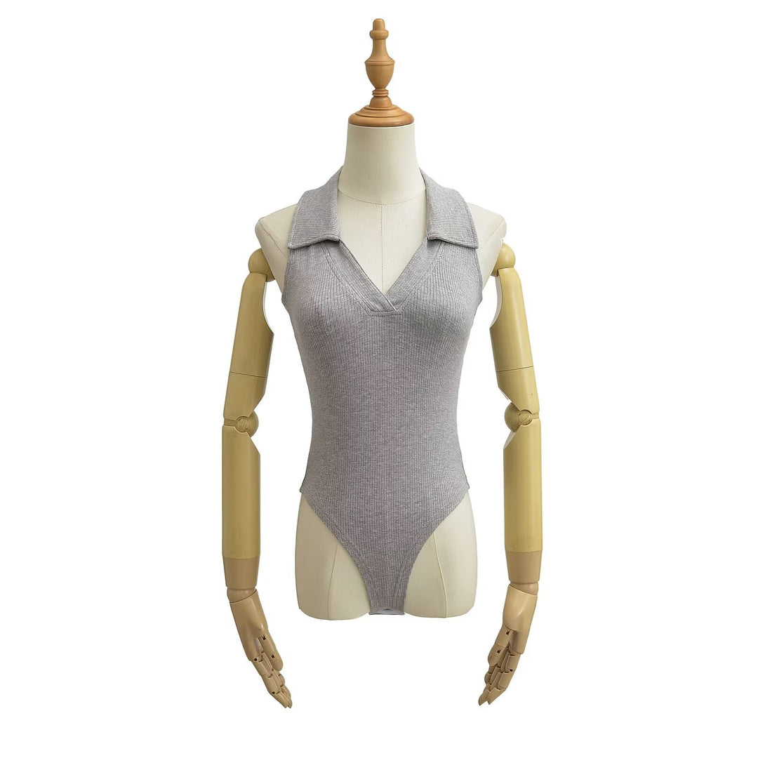 Damen figurbetontes Bodysuit mit modischem Kragen Drune