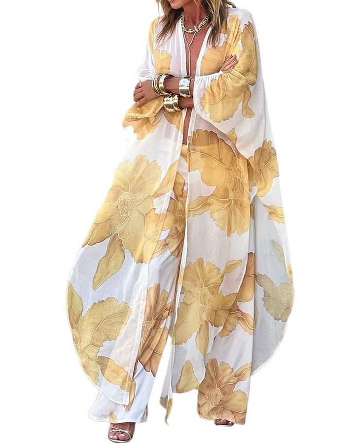 Damen Langarm-Kimono mit floralen Mustern und fließendem Stoff Drune