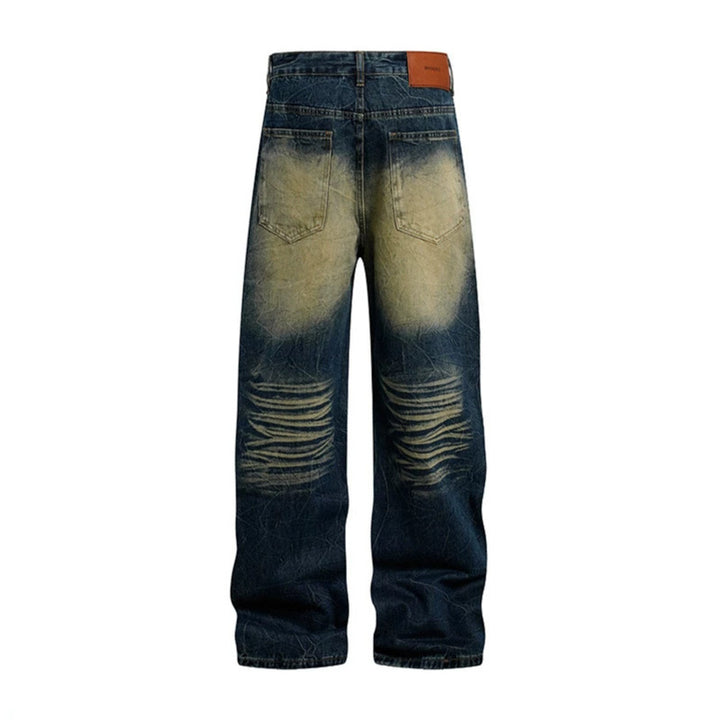 Damen weite High‑Waist Jeanshose mit Distressed‑Rissen und Strassbesatz Drune