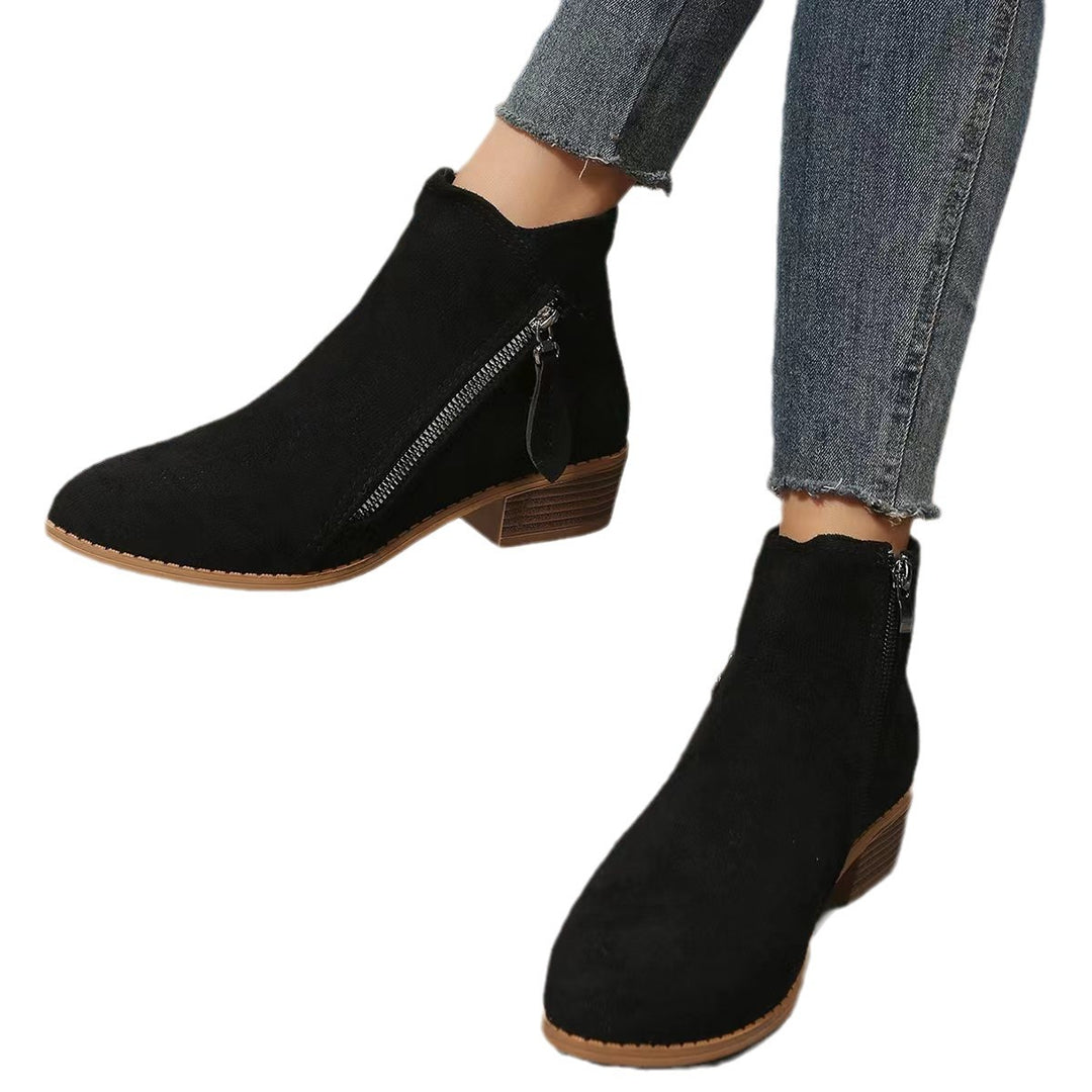 Damen nan klassische knöchelhohe Microvelours-Stiefelette mit seitlichem Reißverschluss und niedrigem Blockabsatz Drune
