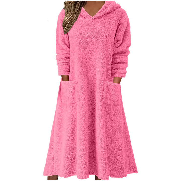 Damen Kuscheliger Fleece-Kleid mit Kapuze und praktischen Taschen Drune