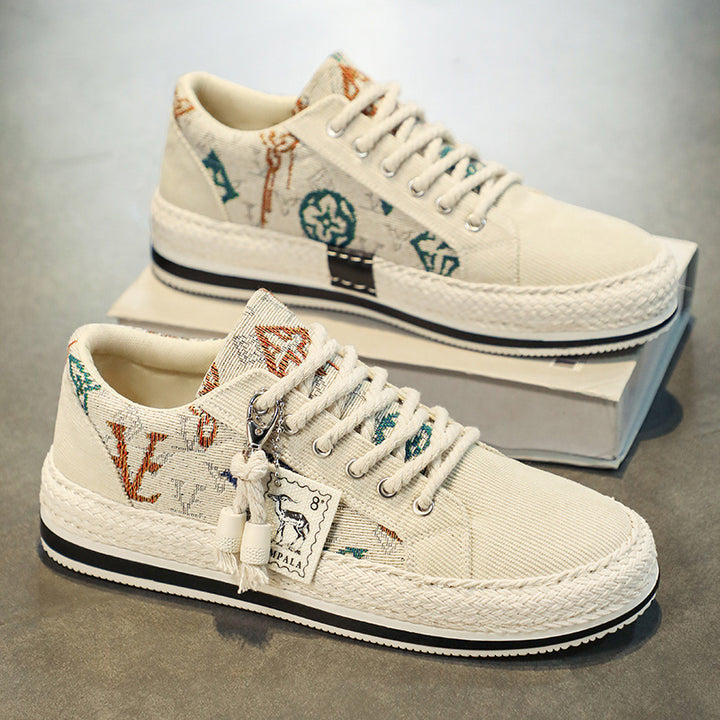 Damen Plateau-Espadrille-Sneaker mit besticktem Canvas, Quastenanhänger und geflochtener Bastsohle Drune