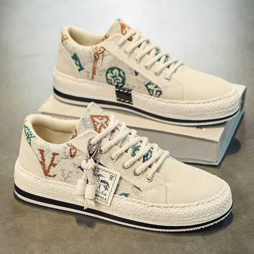 Damen Plateau-Espadrille-Sneaker mit besticktem Canvas, Quastenanhänger und geflochtener Bastsohle Drune