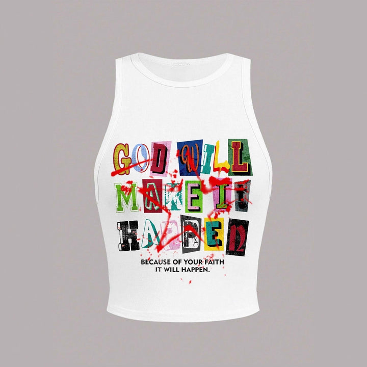 Damen Crop-Top mit kreativem Schriftzug und modernem Grafikdesign Drune