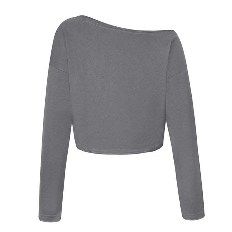Damen Cropped Langarmshirt mit weitem Boot-Ausschnitt und dropped-shoulder Drune