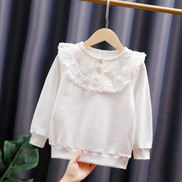 Mädchen Sweatshirt mit romantischem Spitzenkragen Drune