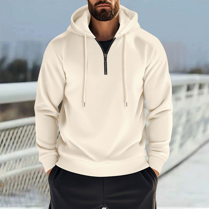 Herren Sportlicher Kapuzenpullover mit kurzem Reißverschluss und atmungsaktiven Einsätzen Drune