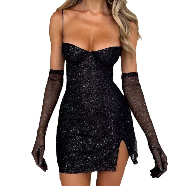 Damen Glamouröses Minikleid mit schimmerndem Oberteil und taillierter Silhouette Drune