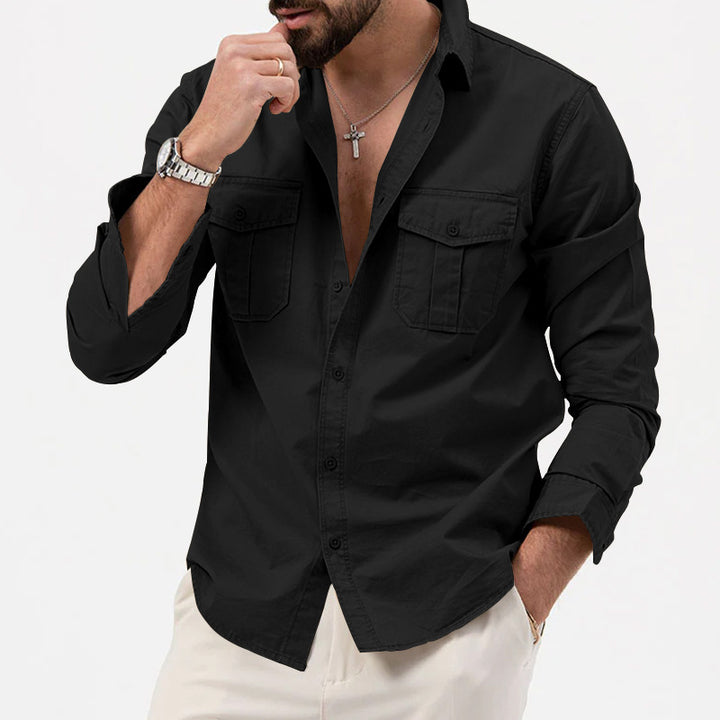 Herren Hemd mit Brusttaschen und Kentkragen, lässiger Regular-Fit aus Baumwollmix Drune