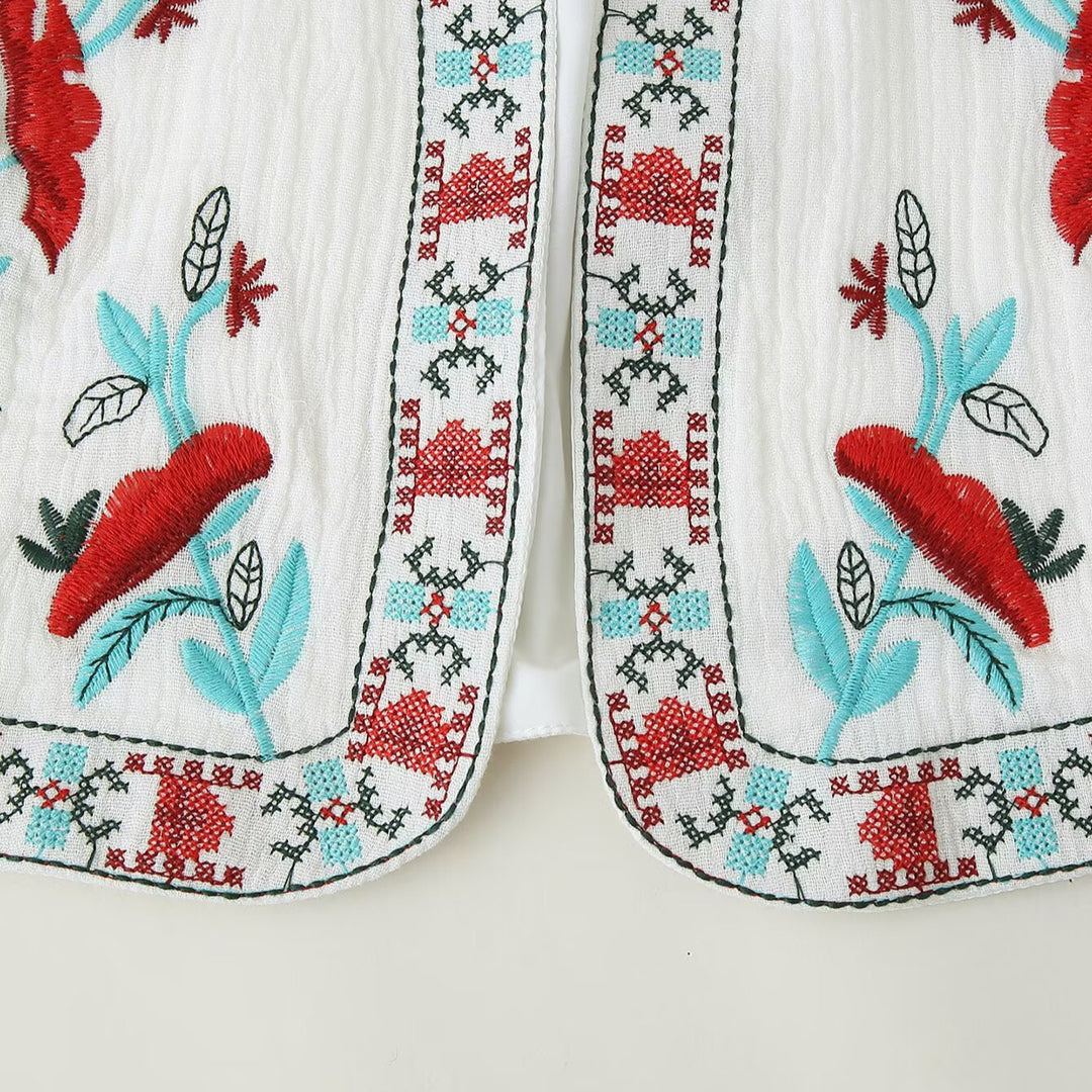 Damen Bestickte ärmellose Boho-Weste mit offenem Schnitt und floraler Stickerei Drune