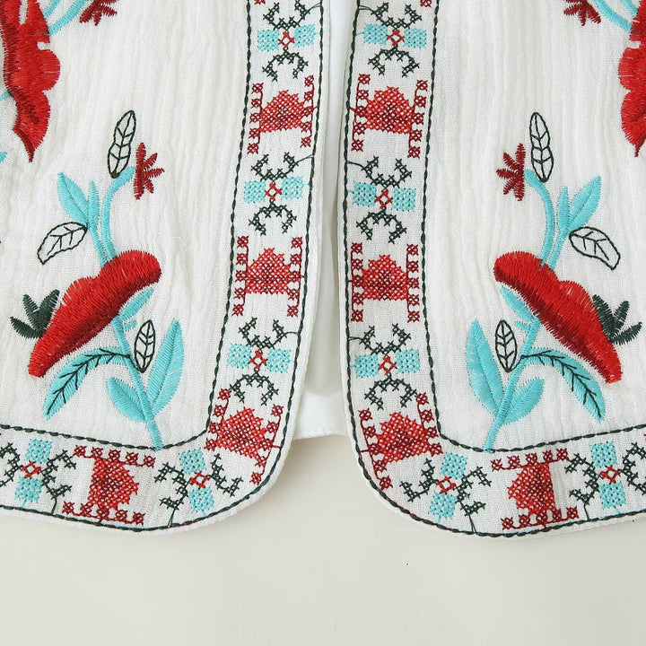 Damen Bestickte ärmellose Boho-Weste mit offenem Schnitt und floraler Stickerei Drune