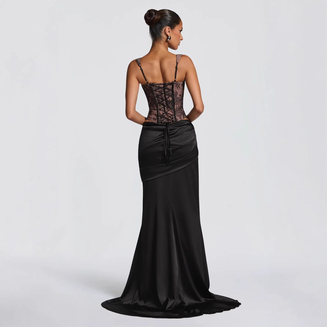 Damen Elegantes Abendkleid mit Korsett-Oberteil und drapiertem Rock Drune