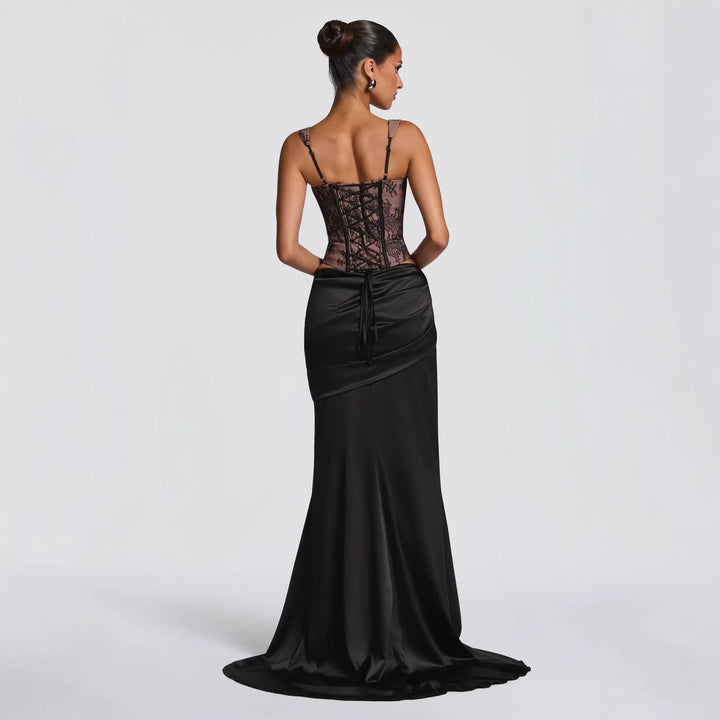 Damen Elegantes Abendkleid mit Korsett-Oberteil und drapiertem Rock Drune