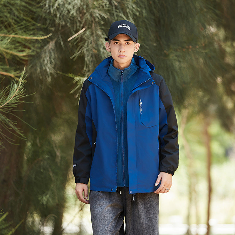 Herren Zwei-in-Eins detailreiche Outdoor-Shelljacke mit abnehmbarer Microfleece-Innenjacke Drune