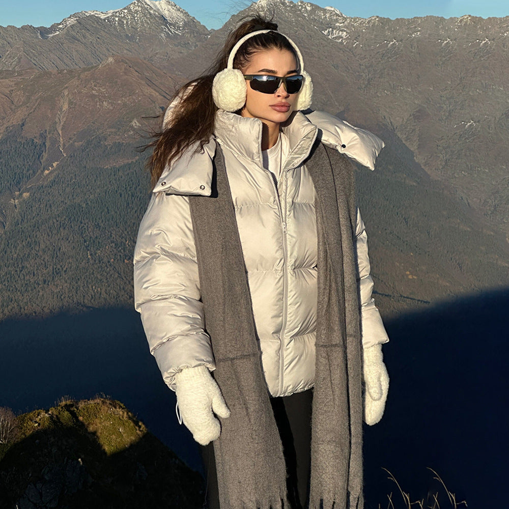 Damen Modische Steppjacke mit hochschließendem Kragen und voluminösen Ärmeln Drune