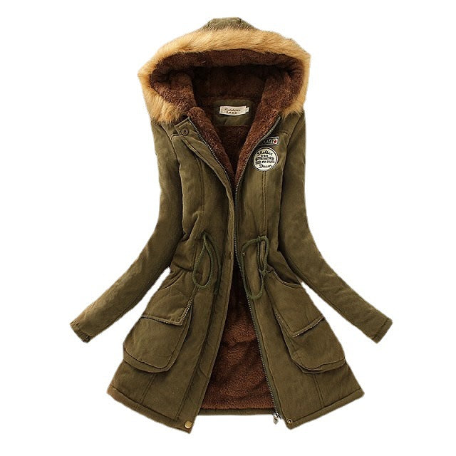 Damen Winterparka mit kuscheligem Teddyfutter, tailliertem Kordelzug und abnehmbarer Kapuze Drune