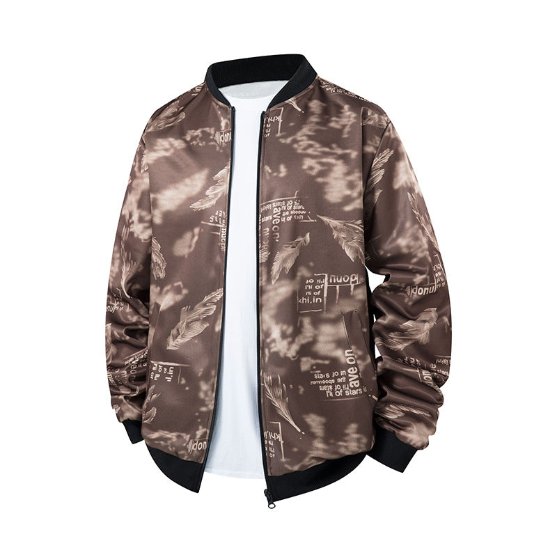 Herren Bomberjacke mit Allover‑Federprint, Satinoptik und geripptem Kragen Drune