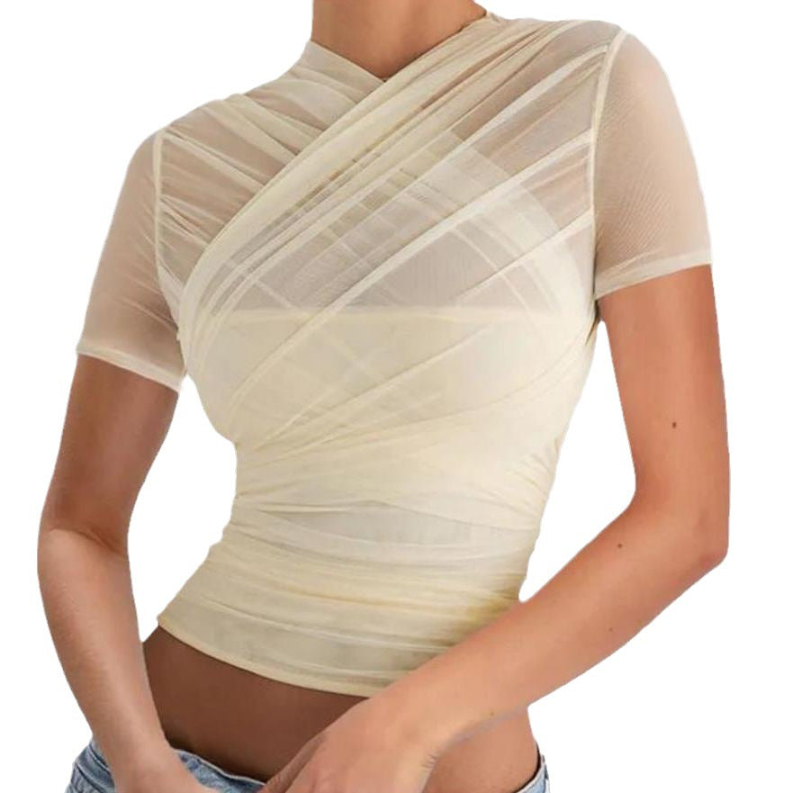 Damen Wickeloberteil mit transparenten Details und figurbetontem Schnitt Drune