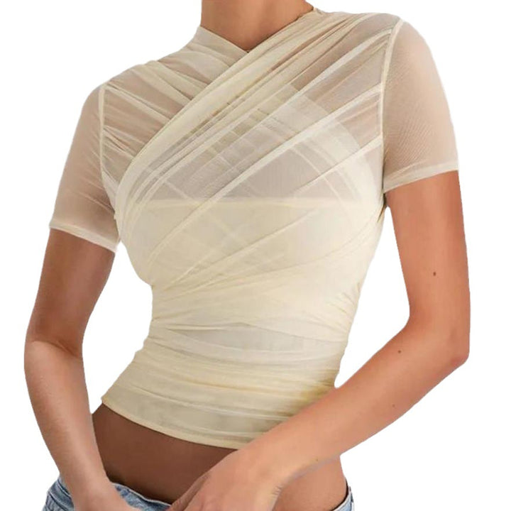 Damen Wickeloberteil mit transparenten Details und figurbetontem Schnitt Drune